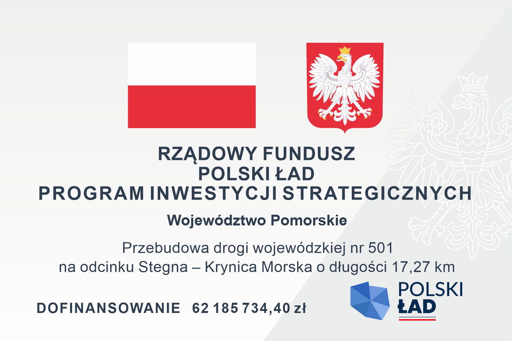 Grafika informująca o dofinansowaniu inwestycji z Programu Polski Ład
