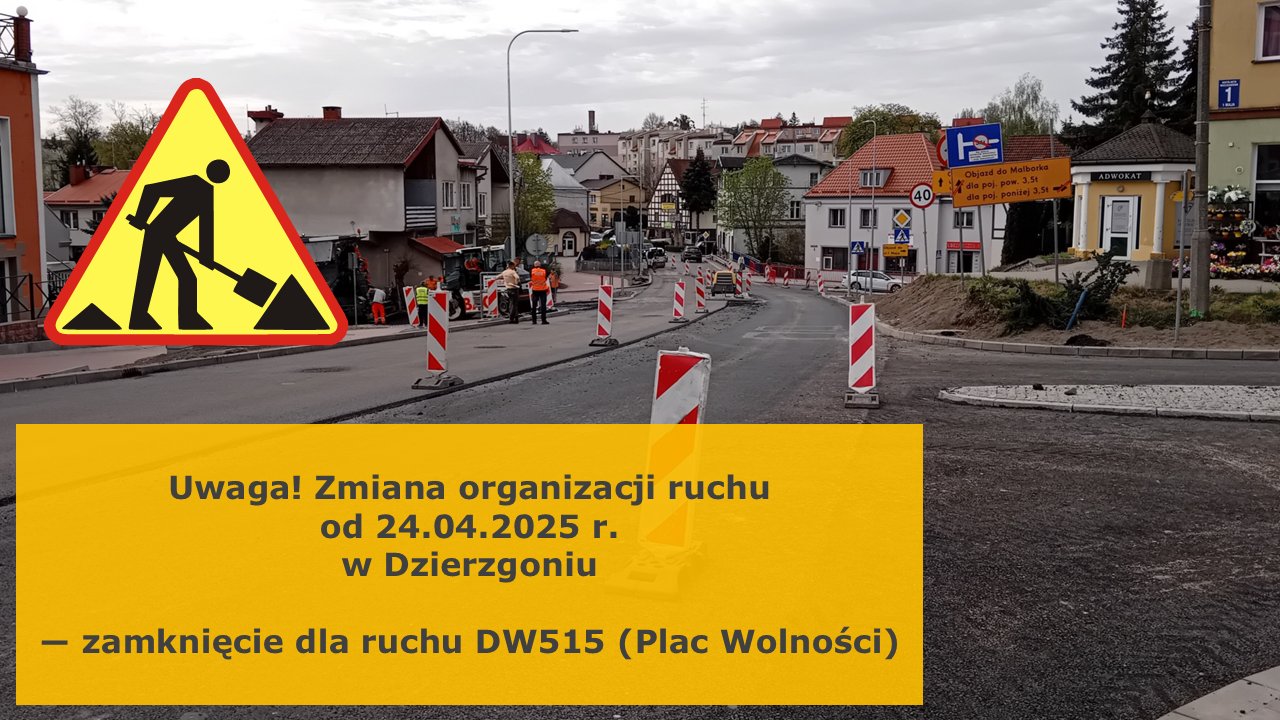 Infografika przedstawia roboty drogowe na drodze wojewódzkiej nr 515 w Dzierzgoniu